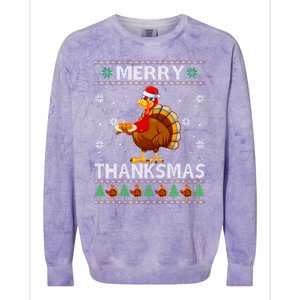 Santa Turkey Merry Thanksmas Thanksgiving Ugly Xmas Sweater Colorblast Crewneck Sweatshirt