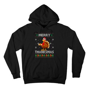 Santa Turkey Merry Thanksmas Thanksgiving Ugly Xmas Sweater Hoodie