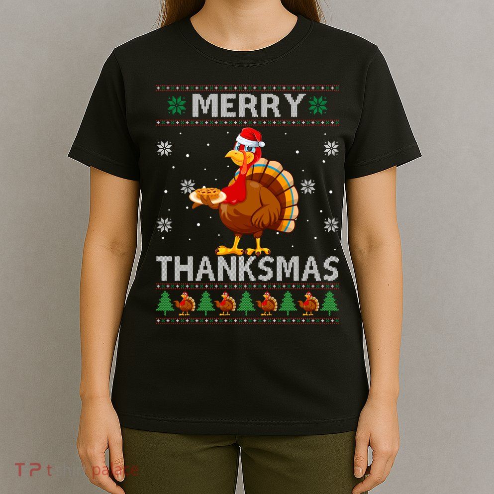 Santa Turkey Merry Thanksmas Thanksgiving Ugly Xmas Sweater T-Shirt