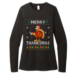 Santa Turkey Merry Thanksmas Thanksgiving Ugly Xmas Sweater Womens CVC Long Sleeve Shirt