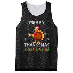 Santa Turkey Merry Thanksmas Thanksgiving Ugly Xmas Sweater Mesh Reversible Basketball Jersey Tank