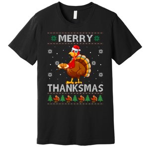 Santa Turkey Merry Thanksmas Thanksgiving Ugly Xmas Sweater Premium T-Shirt