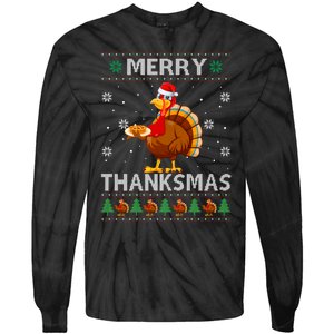 Santa Turkey Merry Thanksmas Thanksgiving Ugly Xmas Sweater Tie-Dye Long Sleeve Shirt