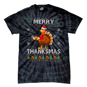 Santa Turkey Merry Thanksmas Thanksgiving Ugly Xmas Sweater Tie-Dye T-Shirt