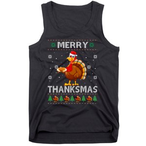 Santa Turkey Merry Thanksmas Thanksgiving Ugly Xmas Sweater Tank Top