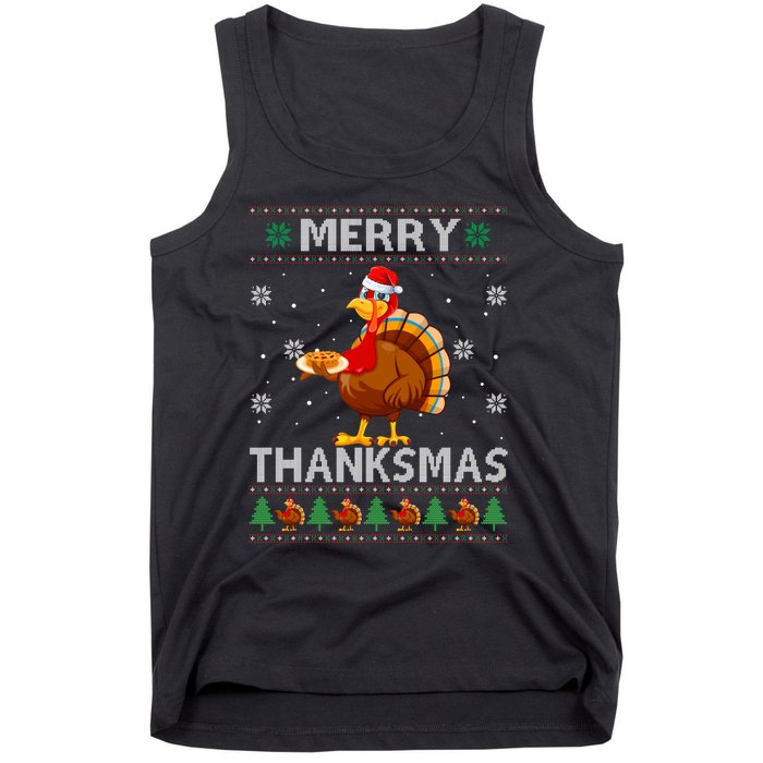 Santa Turkey Merry Thanksmas Thanksgiving Ugly Xmas Sweater Tank Top