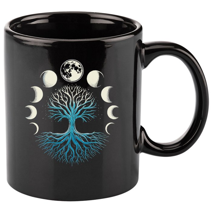 Spiritual Tree Moon Phases Yoga 11oz C Handle Ceramic Mug