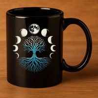 Spiritual Tree Moon Phases Yoga 11oz C Handle Ceramic Mug