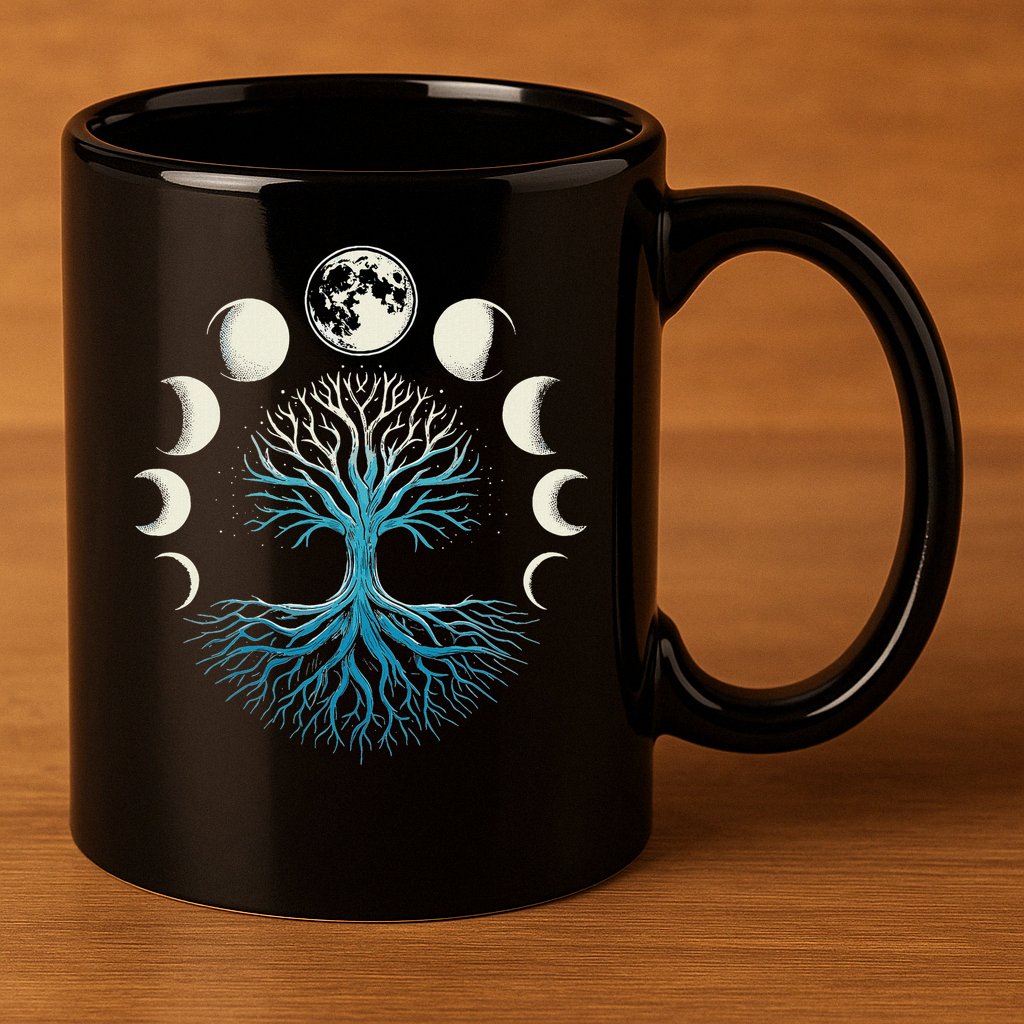 Spiritual Tree Moon Phases Yoga 11oz C Handle Ceramic Mug
