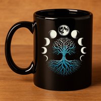 Spiritual Tree Moon Phases Yoga 11oz C Handle Ceramic Mug