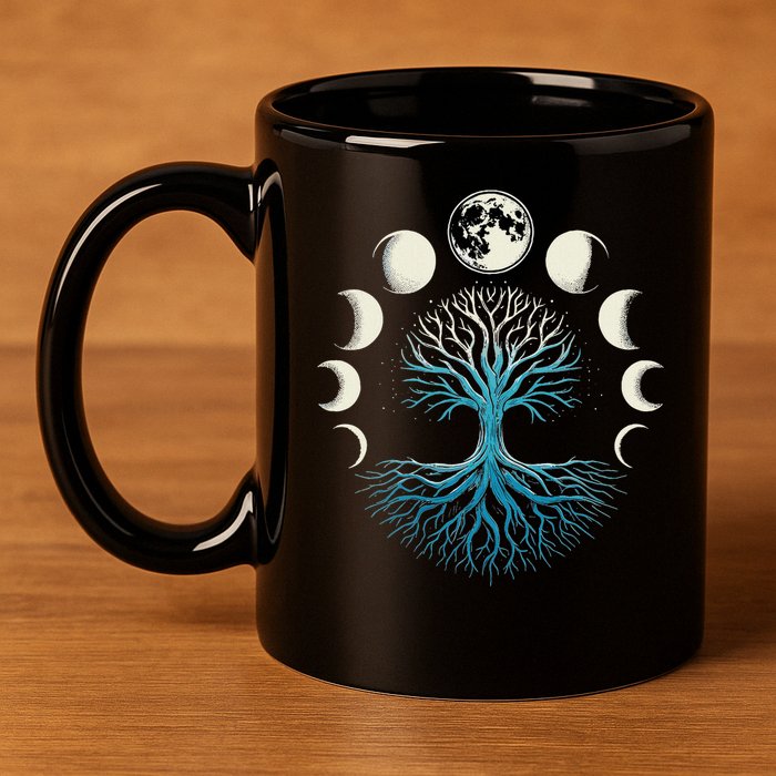 Spiritual Tree Moon Phases Yoga 11oz C Handle Ceramic Mug