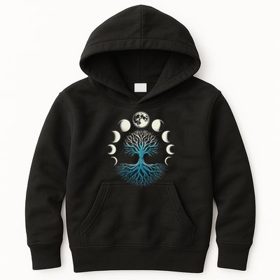 Spiritual Tree Moon Phases Yoga Kids Hoodie