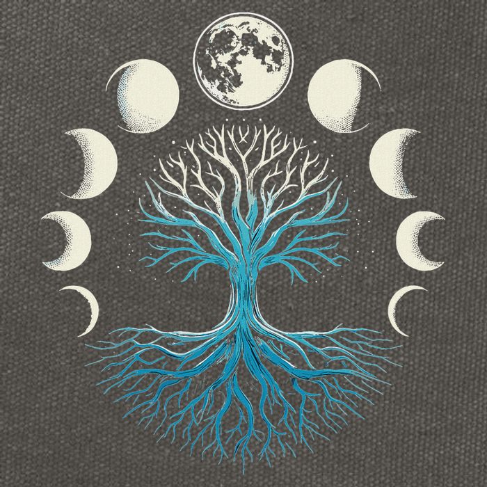 Spiritual Tree Moon Phases Yoga Cotton Canvas Backpack