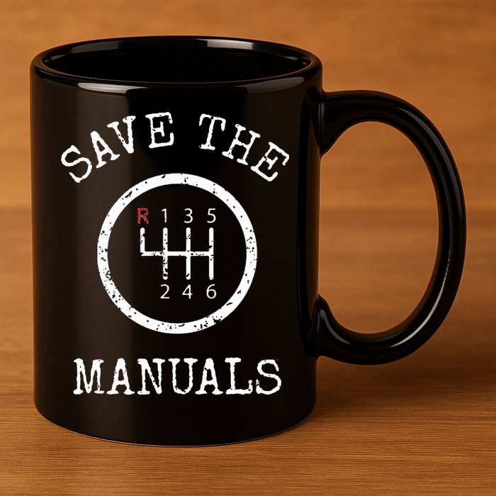 Save The Manuals Stick Shift Car Lover 11oz C Handle Ceramic Mug