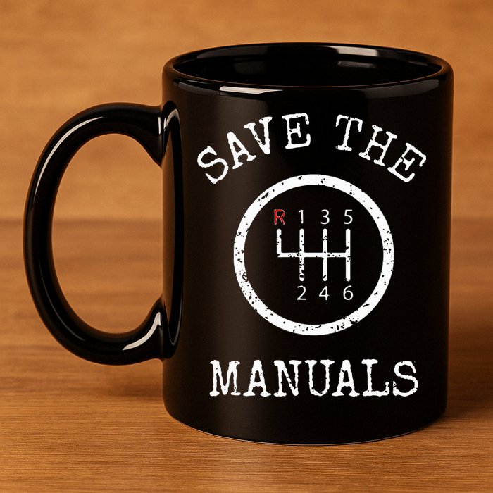 Save The Manuals Stick Shift Car Lover 11oz C Handle Ceramic Mug