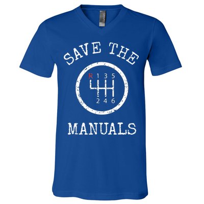 Save The Manuals Stick Shift Car Lover V-Neck T-Shirt