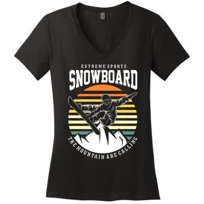 Snowboard The Mountain Are Calling Women's V-Neck T-Shirt