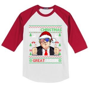 Santa Trump Make Christmas Great Again Xmas Ugly Gift Kids Colorblock Raglan Jersey