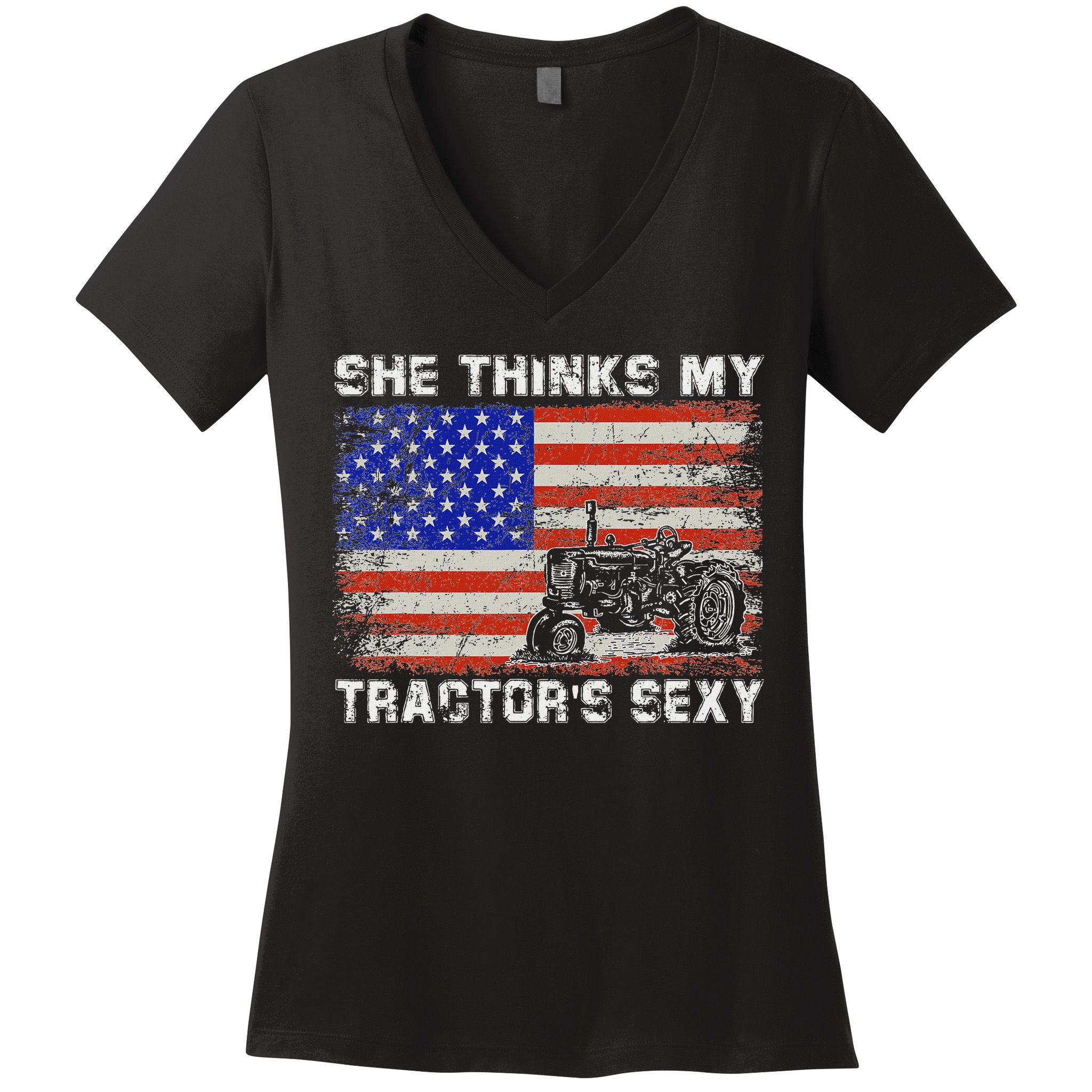 She Thinks My TractorS Sexy Tractor Driver Women's V-Neck T-Shirt