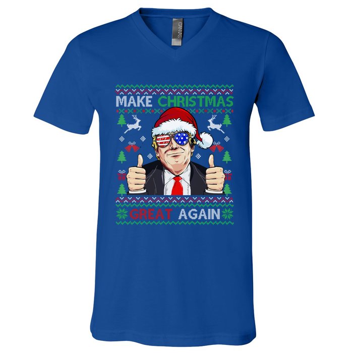 Santa Trump Make Christmas Great Again Xmas Ugly Gift V-Neck T-Shirt