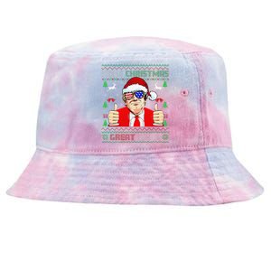 Santa Trump Make Christmas Great Again Ugly Sweater Tie-Dyed Bucket Hat