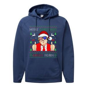 Santa Trump Make Christmas Great Again Ugly Sweater Performance Fleece Hoodie