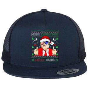 Santa Trump Make Christmas Great Again Ugly Sweater Flat Bill Trucker Hat