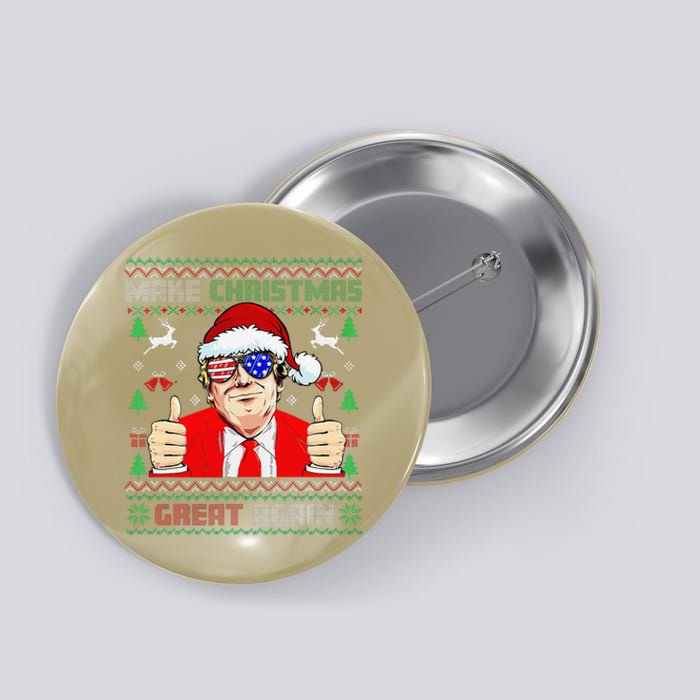 Santa Trump Make Christmas Great Again Ugly Sweater Button