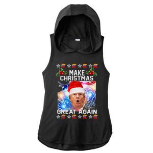 Santa Trump Make Christmas Great Again Ladies PosiCharge Tri-Blend Wicking Draft Hoodie Tank