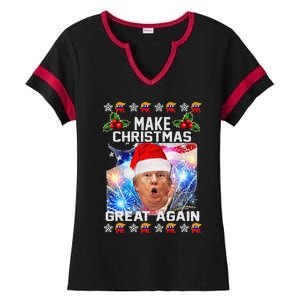 Santa Trump Make Christmas Great Again Ladies Halftime Notch Neck Tee