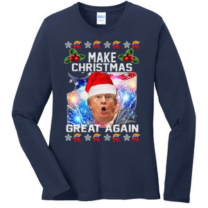 Santa Trump Make Christmas Great Again Ladies Long Sleeve Shirt