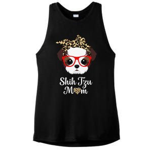 Shih Tzu Mom Leopard Print Dog Puppy Lovers Mothers Day Ladies PosiCharge Tri-Blend Wicking Tank