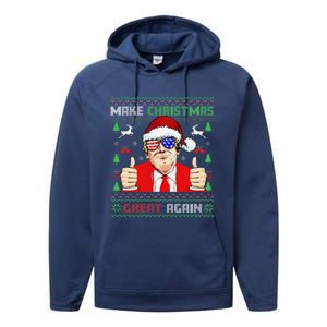 Santa Trump Make Christmas Great Again Ugly Sweater Performance Fleece Hoodie