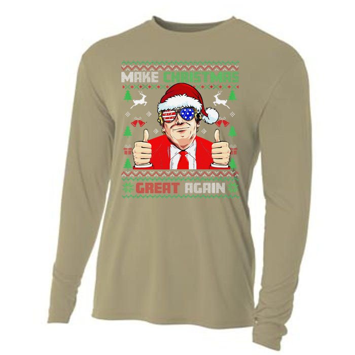 Santa Trump Make Christmas Great Again Ugly Sweater Cooling Performance Long Sleeve Crew