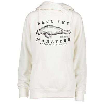 Save The Manatee Crystal River Fl Vinatage Sea Cow Womens Funnel Neck Pullover Hood