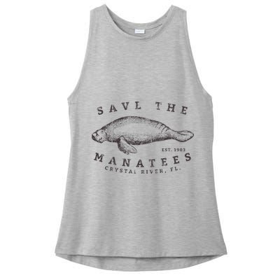Save The Manatee Crystal River Fl Vinatage Sea Cow Ladies PosiCharge Tri-Blend Wicking Tank