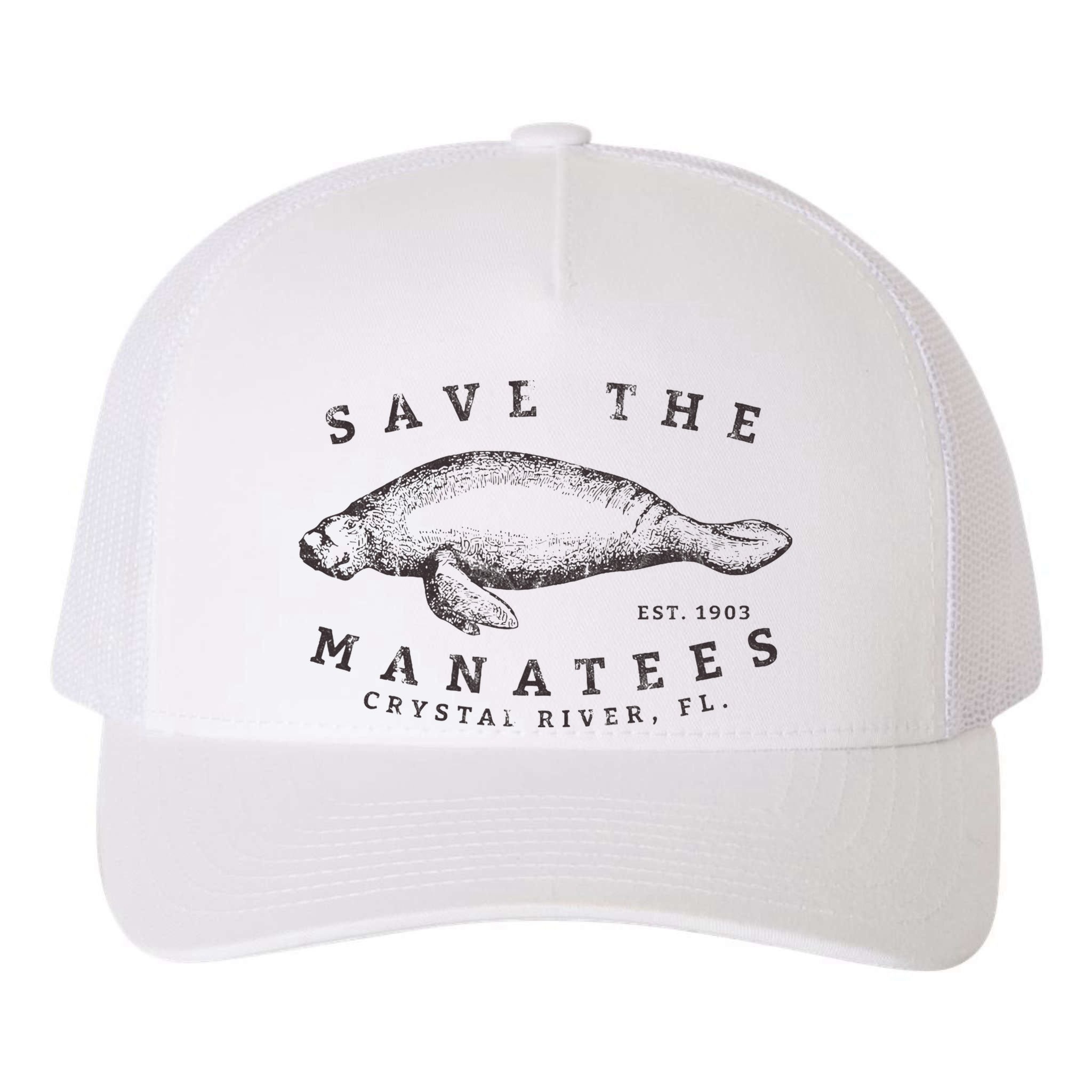 Save The Manatee Crystal River Fl Vinatage Sea Cow Yupoong Adult 5-Panel Trucker Hat
