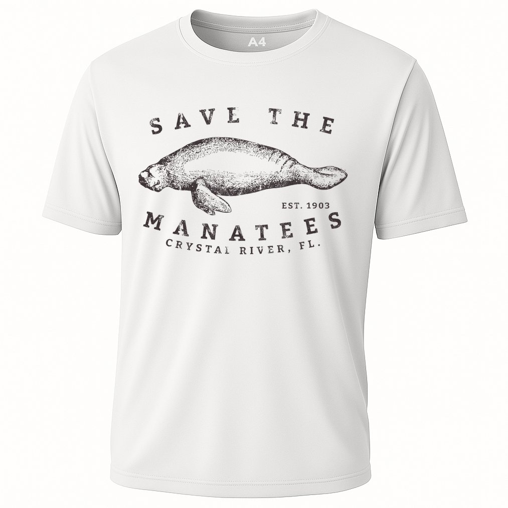 Save The Manatee Crystal River Fl Vinatage Sea Cow Cooling Performance Crew T-Shirt