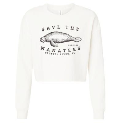 Save The Manatee Crystal River Fl Vinatage Sea Cow Cropped Pullover Crew