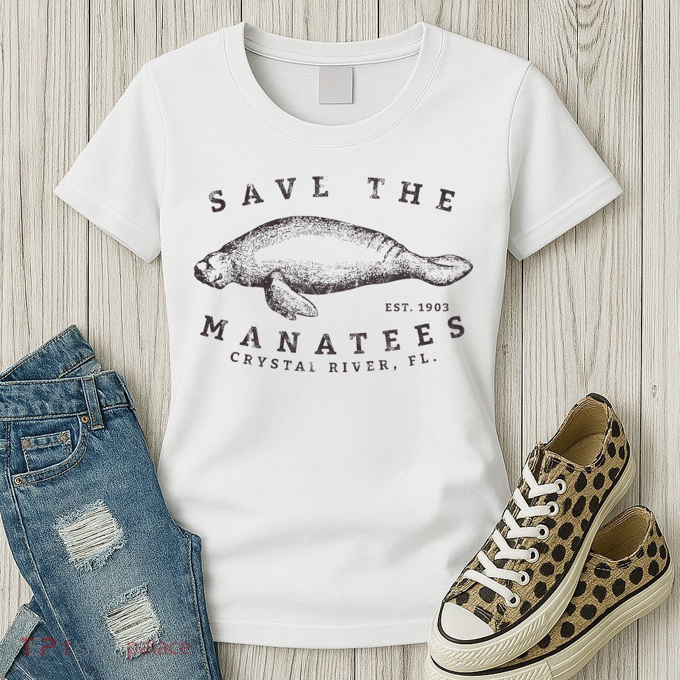 Save The Manatee Crystal River Fl Vinatage Sea Cow Womens T-Shirt