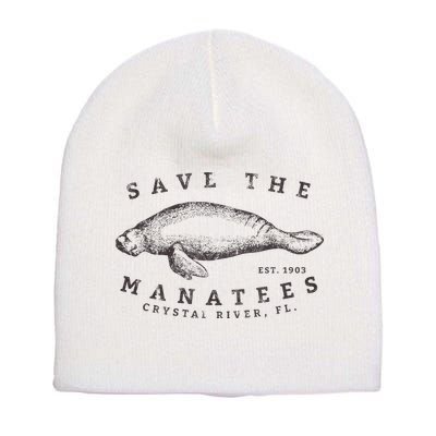 Save The Manatee Crystal River Fl Vinatage Sea Cow Short Acrylic Beanie