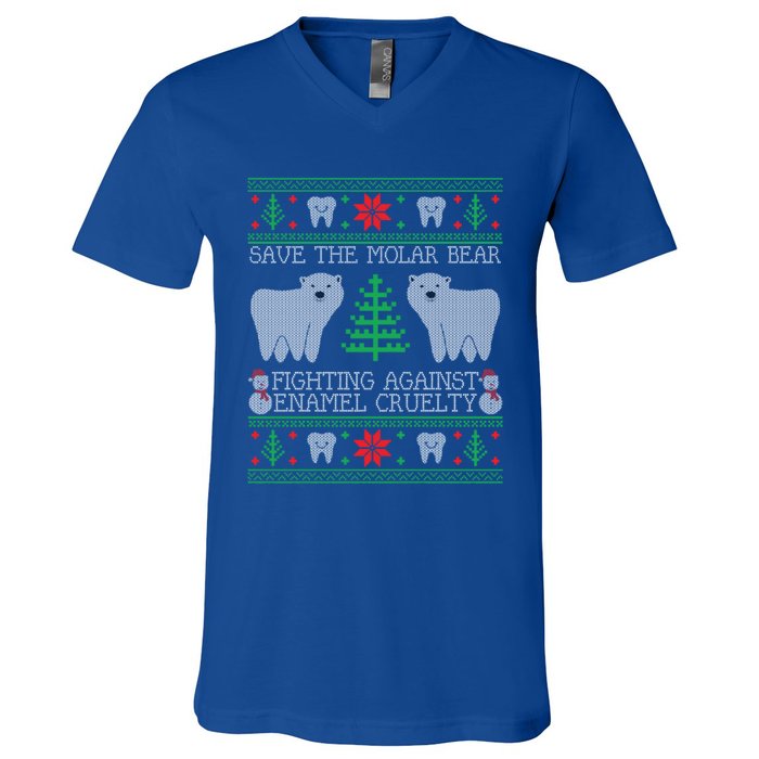 Save The Molar Bear Dental Dentist Ugly Christmas Sweaters Gift V-Neck T-Shirt