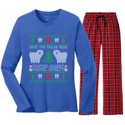 Save The Molar Bear Dental Dentist Ugly Christmas Sweaters Gift Women's Long Sleeve Flannel Pajama Set 