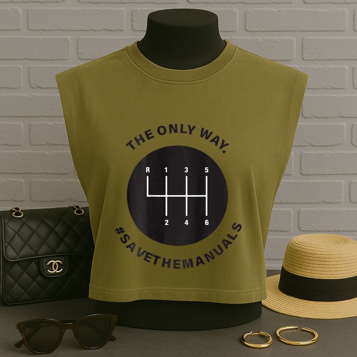 Save The Manuals Simple Graphic For Car Lovers Garment-Dyed Women's Muscle Tee