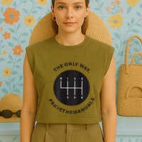 Save The Manuals Simple Graphic For Car Lovers Garment-Dyed Women's Muscle Tee