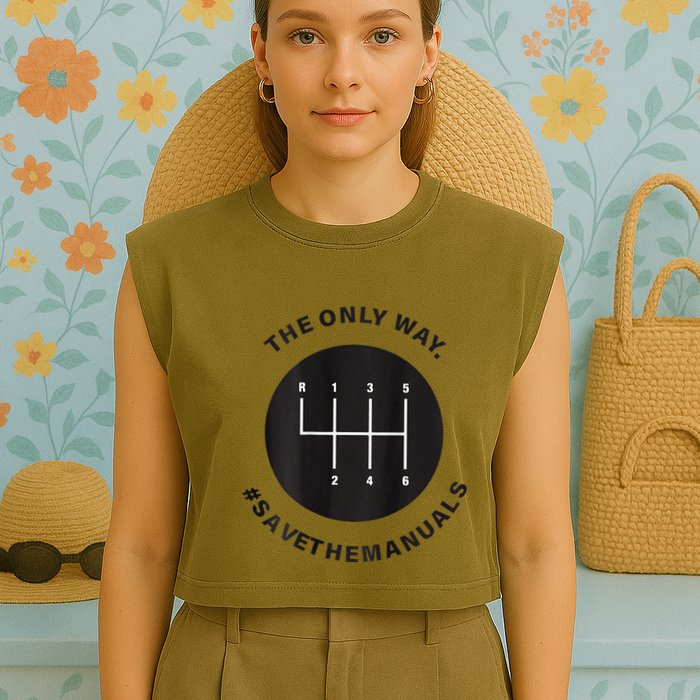 Save The Manuals Simple Graphic For Car Lovers Garment-Dyed Women's Muscle Tee