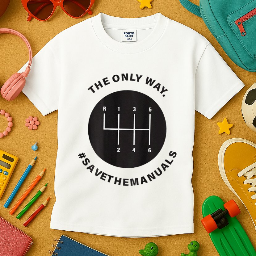 Save The Manuals Simple Graphic For Car Lovers Kids T-Shirt