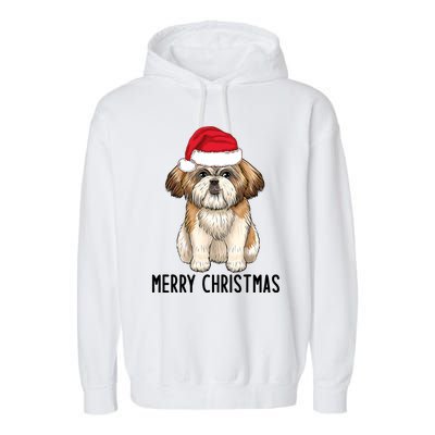 Shih Tzu Mom Merry Christmas Shih Tzu Christmas Garment-Dyed Fleece Hoodie