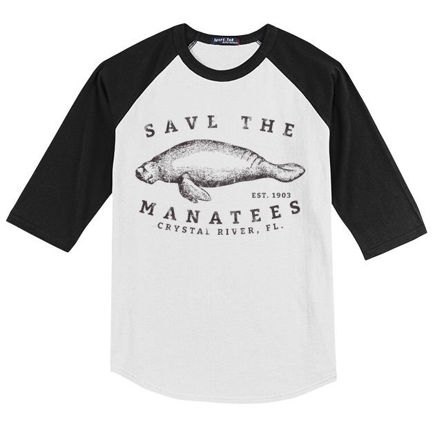 Save The Manatee Crystal River Fl Vinatage Sea Cow Gift Kids Colorblock Raglan Jersey