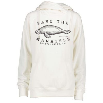 Save The Manatee Crystal River Fl Vinatage Sea Cow Gift Womens Funnel Neck Pullover Hood